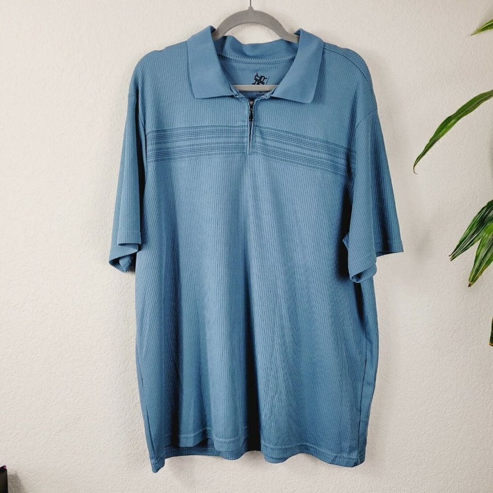 R&R Casuals Sz XXL 1/4 Zip Polo Shirt Collared Blue Business Casual Ribbed Soft